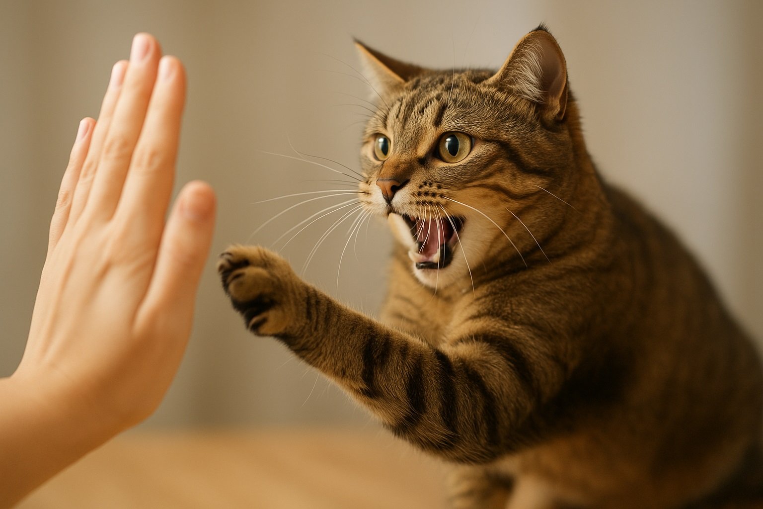 Gato arañando suavemente la mano de una persona mostrando por qué los gatos arañan